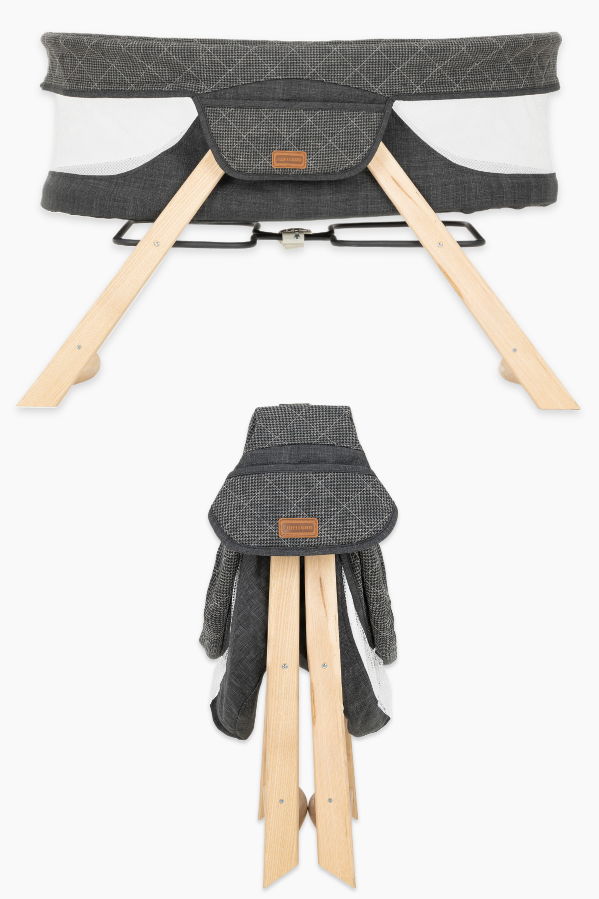 Wellgro Go With Me Anne Yanı Park Yatak Katlanır Ahşap Beşik Gri fotoğrafı 5 (önizleme)