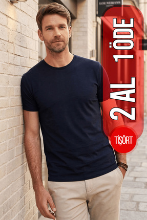 Tudors Unisex Slim Fit Dar Kesim %100 Pamuk Yumuşak Dokulu Lacivert Bisiklet ...