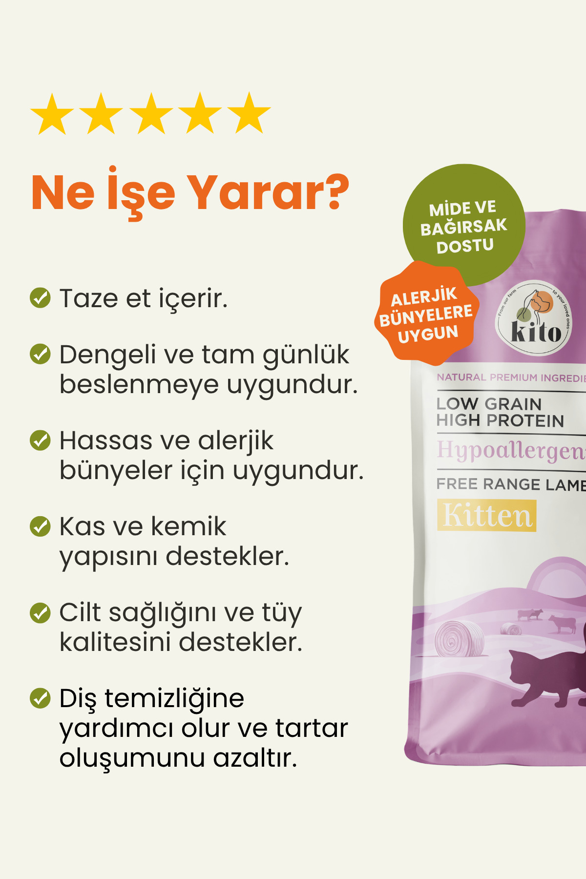Kito Doğal Besi Kuzu Etli Yavru Kedi Maması 2 Kg (SÜPER PREMİUM MAMA)