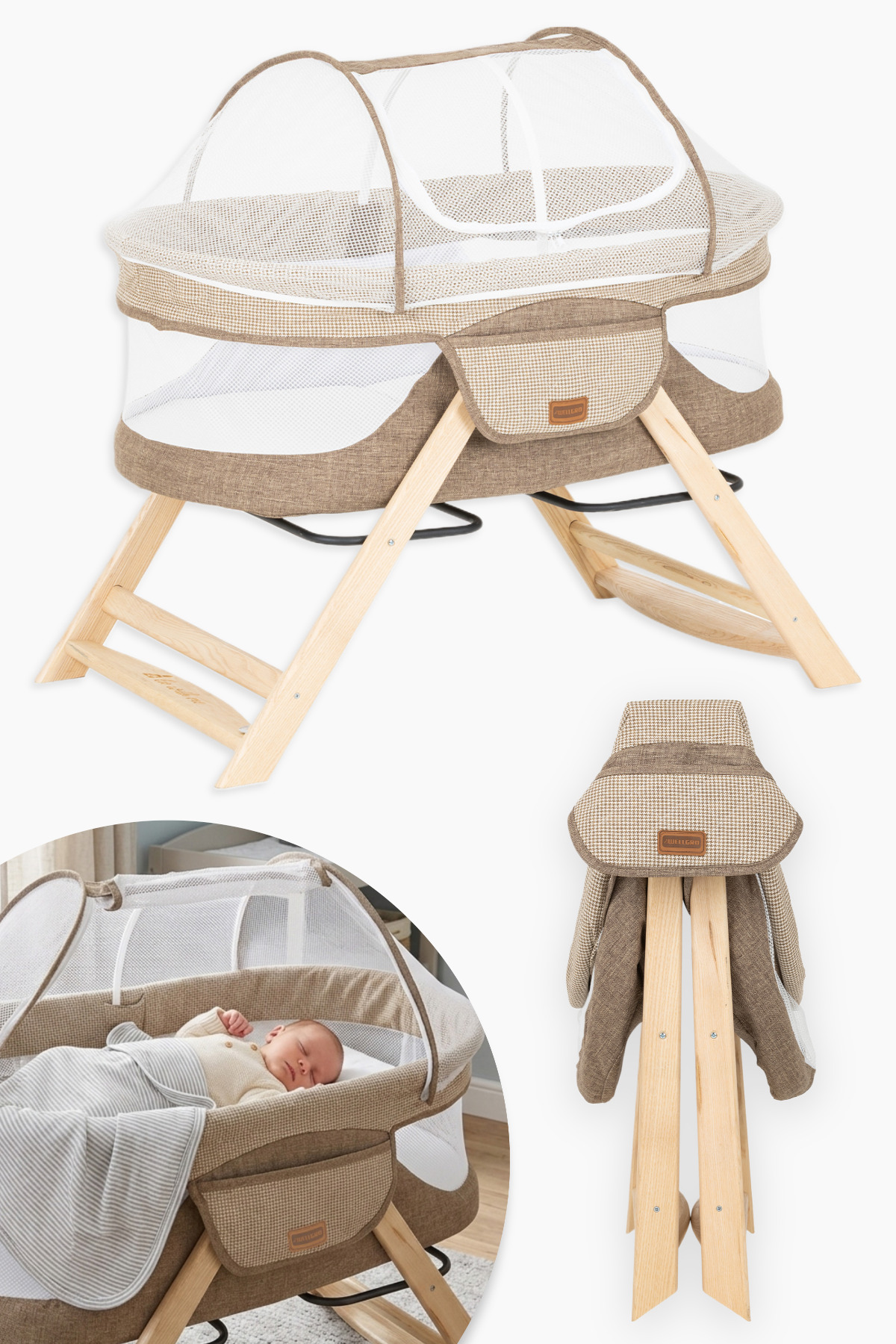 Go With Me Mother Side Park Bed Folding Wooden Crib-beige