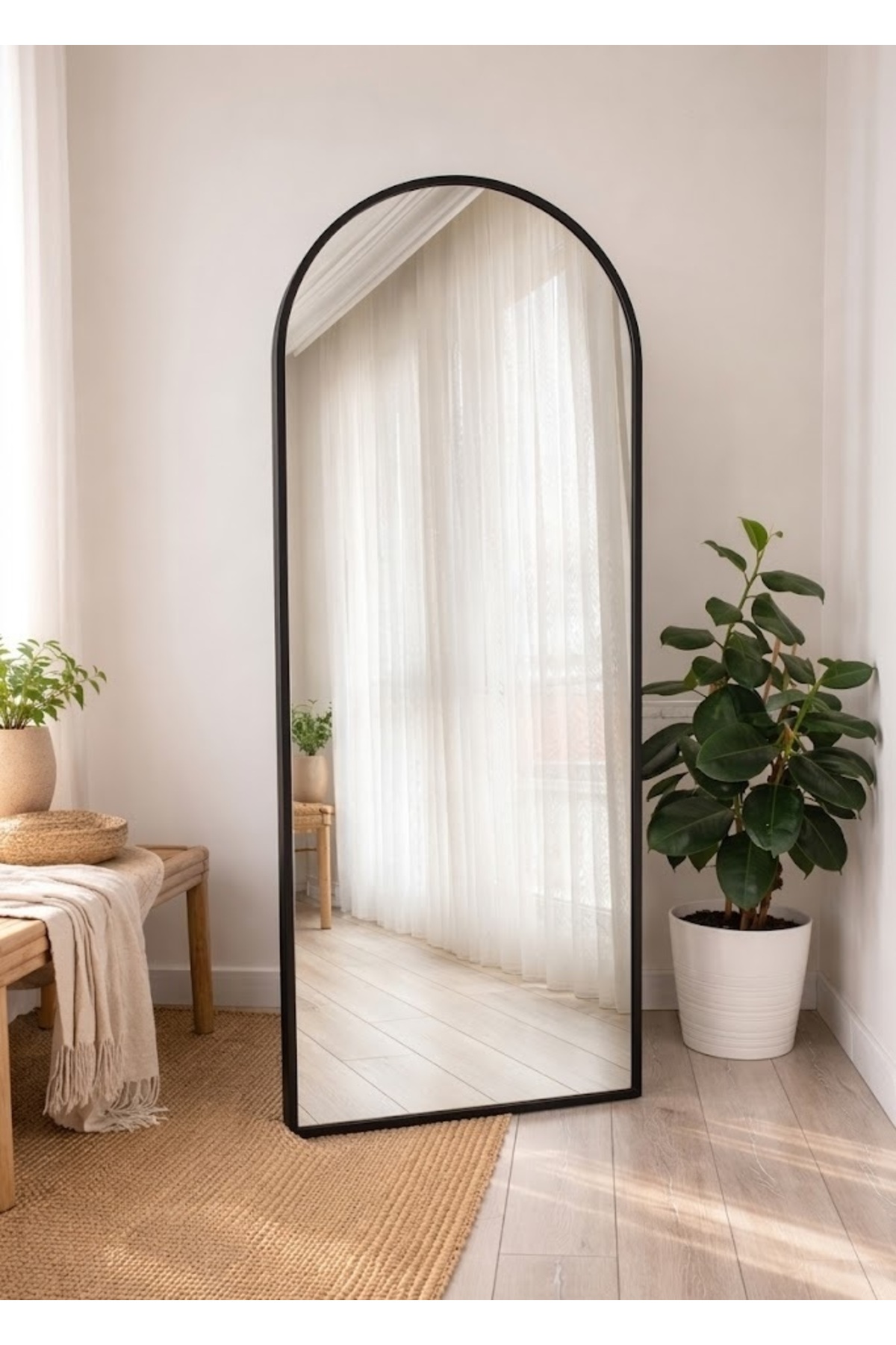 65X180 Black Metal Frame Oval Size Mirror (4mm Şişecam Real Mirror)