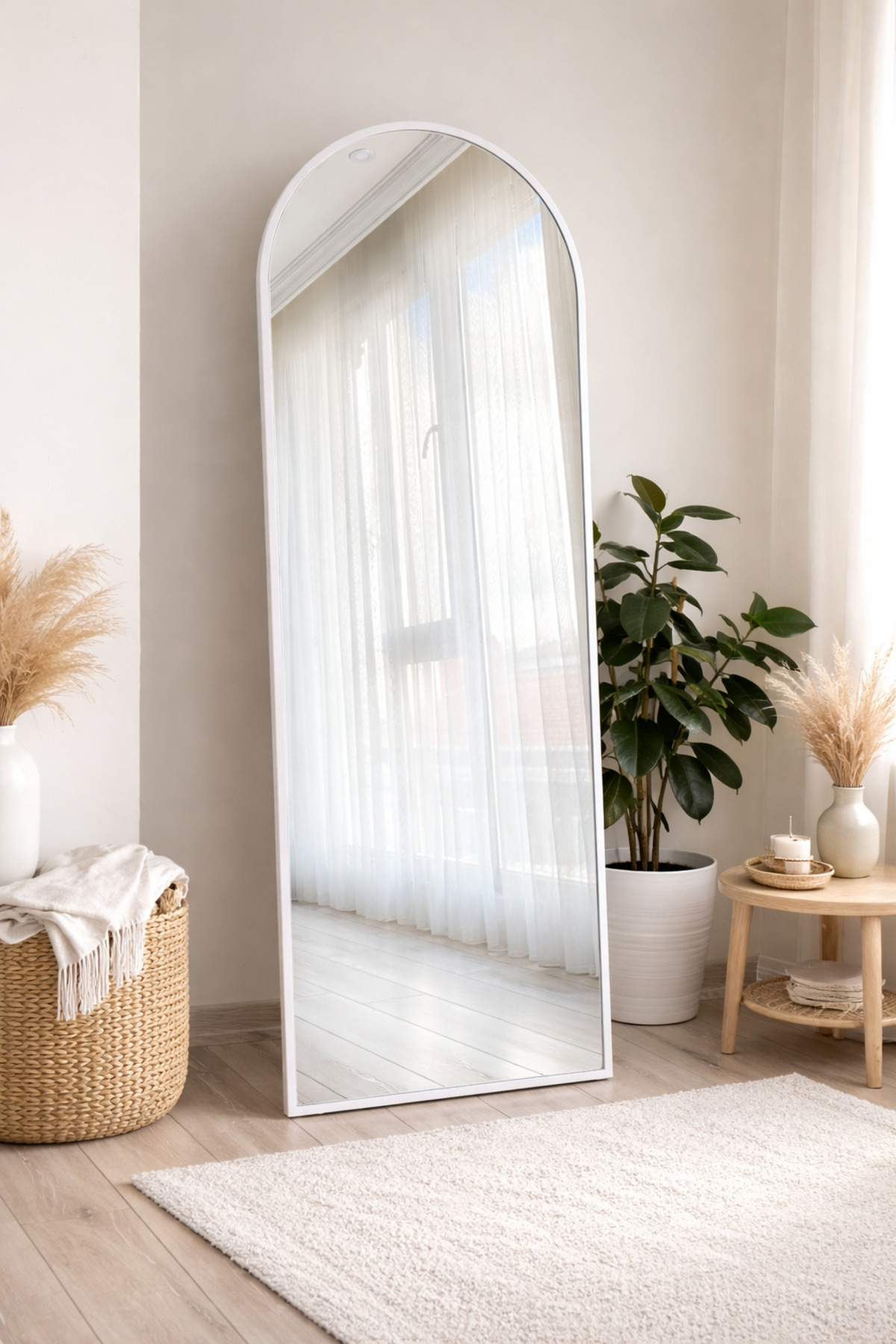 65X180 White Metal Frame Oval Size Mirror (4mm Şişecam Real Mirror)