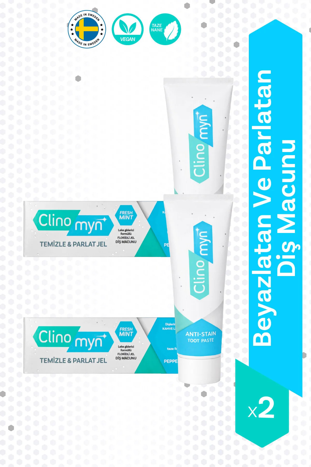 Clinomyn Smokers 75 ml + Temizle Parlat Diş Beyazlatan ve Parlatan Fresh Jel Diş Macunu 75 ml 2 Adet - Fiyatı, Yorumları