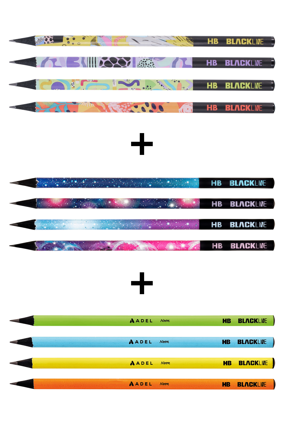 Blackline Mixed Pencil Set of 12,Space Patterned,Neon,Mosaic Patterned Concept Pencils