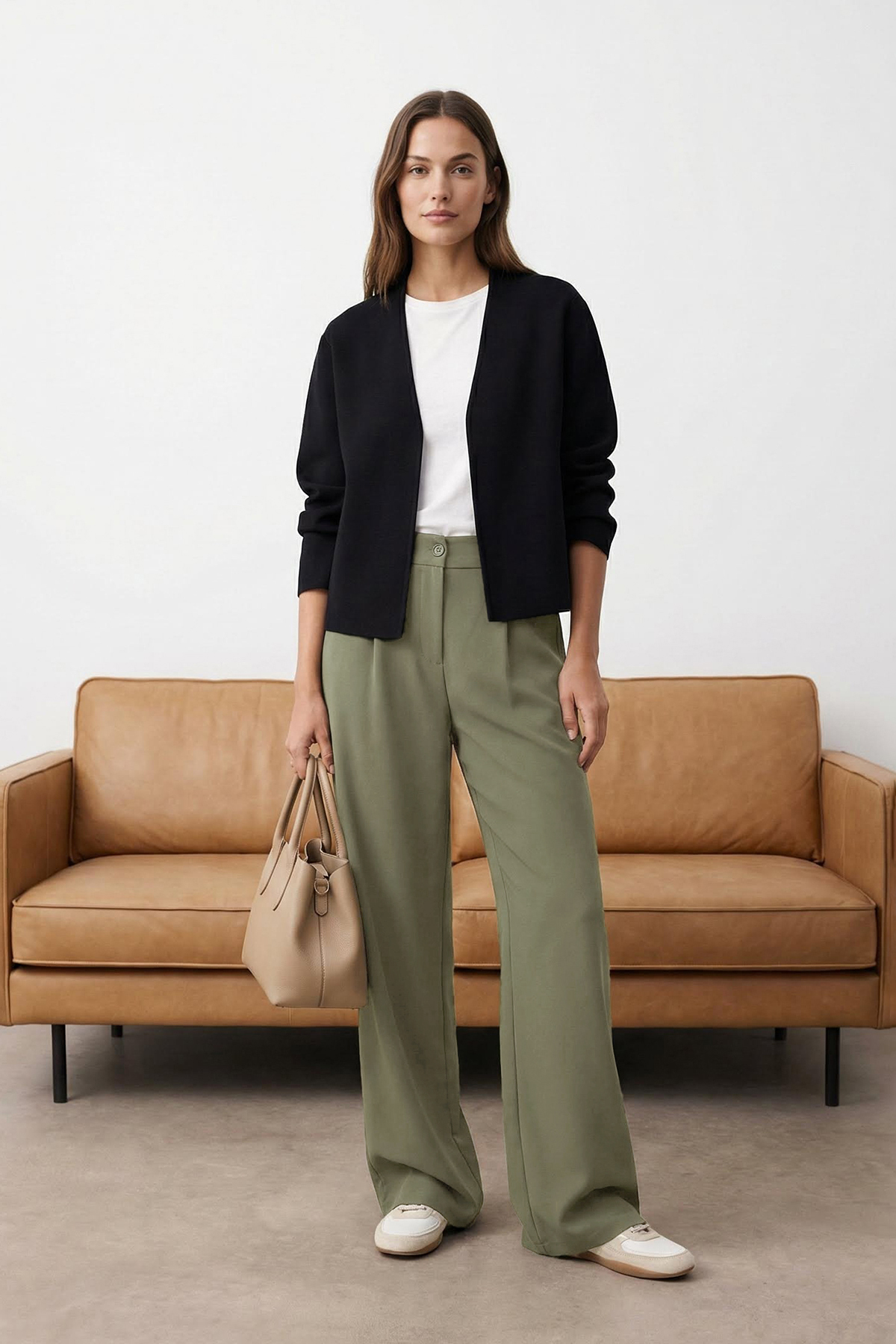 Trendyolmilla  Açık Haki Yüksek Bel Wide Leg/Geniş Paça Pilili Dokuma Kumaş Pantolon TWOAW21PL0076