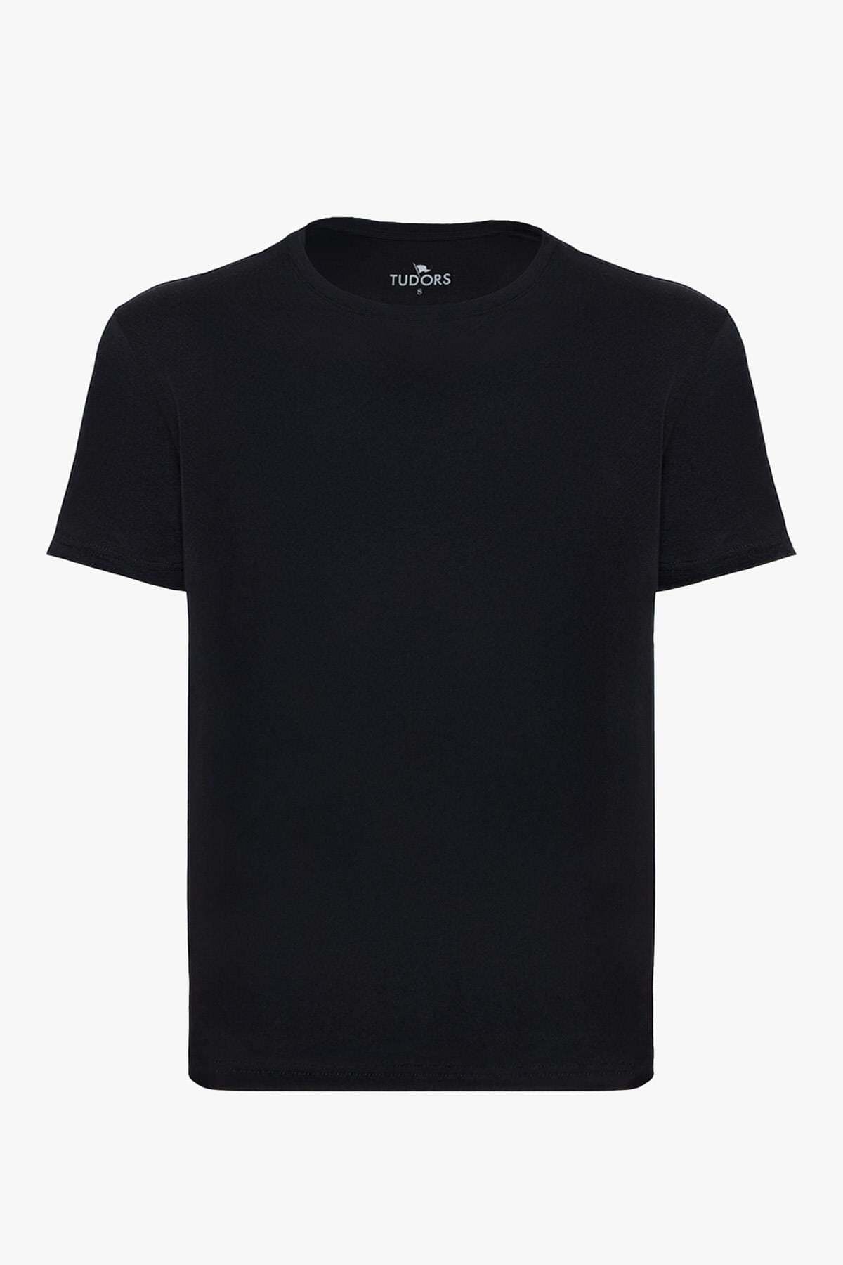 Tudors  Unisex Slim Fit Dar Kesim %100 Pamuk Yumuşak Dokulu Siyah Bisiklet Yaka Tişört - Görsel 10