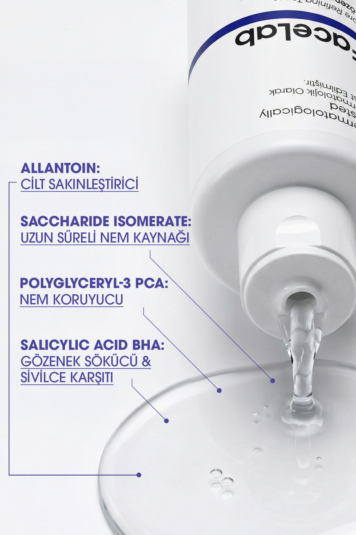 Salisilik Asit (BHA) Tonik 200 ml – Akne & Karşıtı, Gözenek Sıkılaştırıcı Arındırıcı Tonik | Yüz Toniği | Sebum Dengeleyici Tonik | Siyah Nokta Toniği | Cilt Toniği — 8682835473109 — تصویر 4 از 6