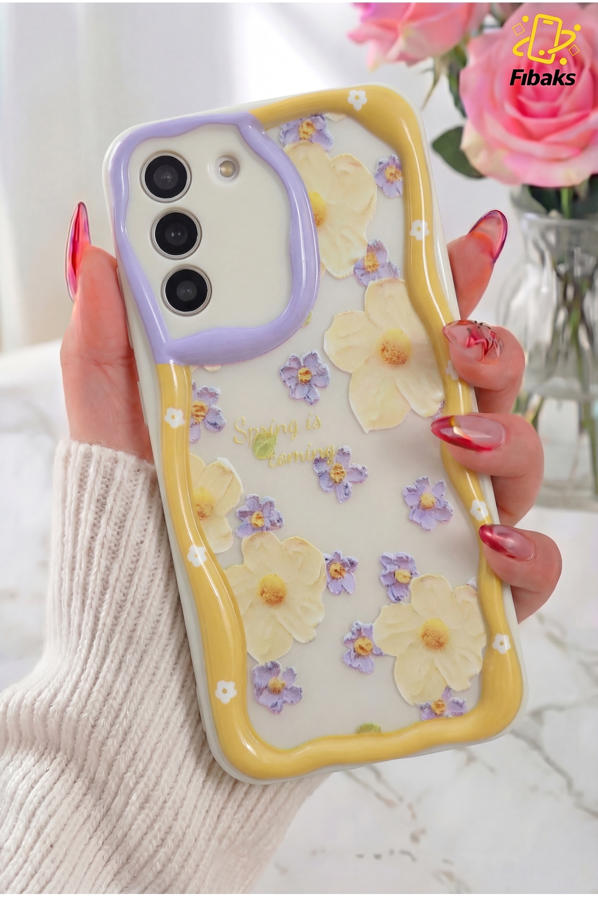 Galaxy S21 Fe Case Design Patterned Camera Shielded Daisy Flower Color Silicone Cover
