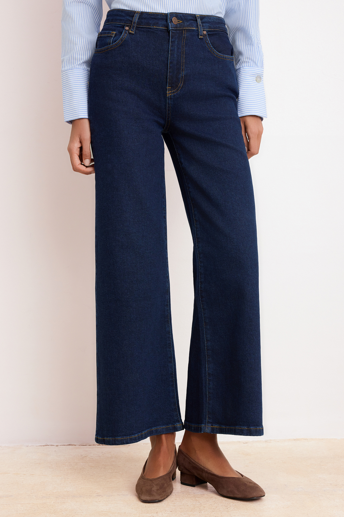 Trendyolmilla  Koyu Mavi Yüksek Bel Orta Esnek Wide Leg Geniş Paça Jeans TWOSS26JE00188 - Görsel 3