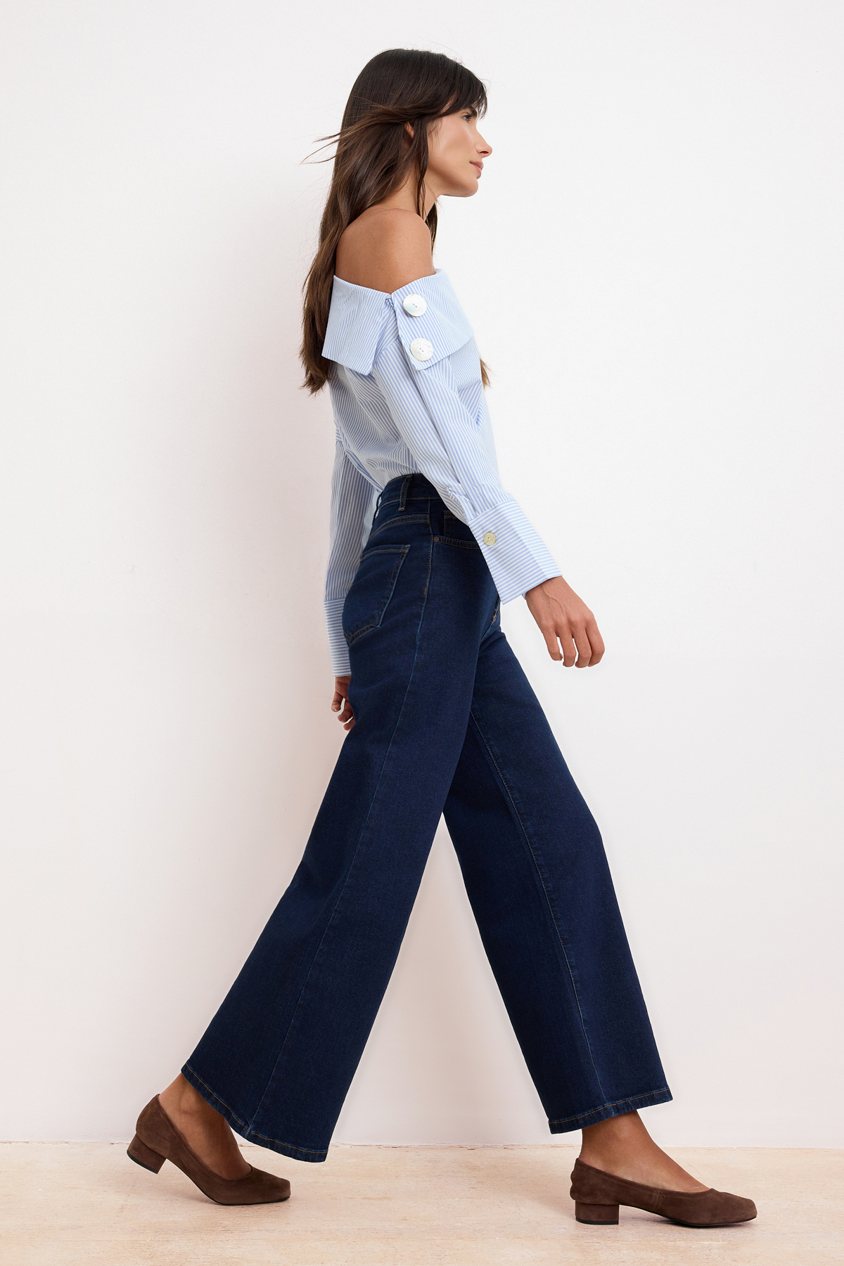 Trendyolmilla  Koyu Mavi Yüksek Bel Orta Esnek Wide Leg Geniş Paça Jeans TWOSS26JE00188 - Görsel 2