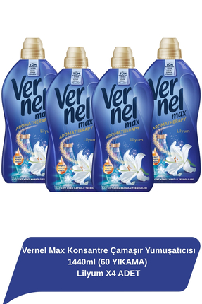Vernel Max Konsantre Çamaşır Yumuşatıcısı 1440ml (60 YIKAMA) Lilyum X4 ADET