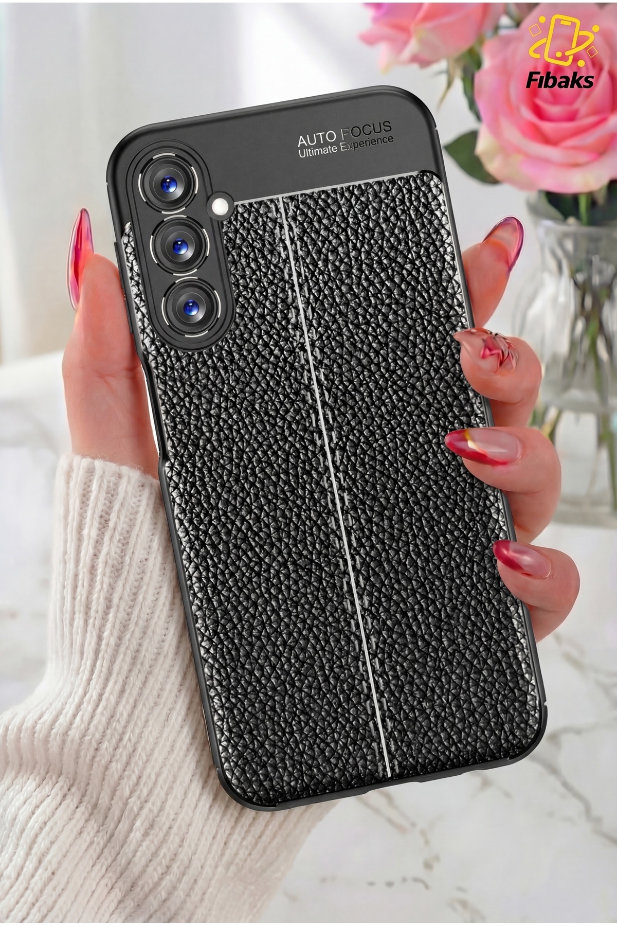 Galaxy A56 Case Camera Protruding Leather Look Sewing Pattern Protective Cover