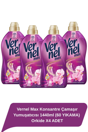 Vernel Max Konsantre Çamaşır Yumuşatıcısı 1440ml (60 YIKAMA) Orkide X4 ADET