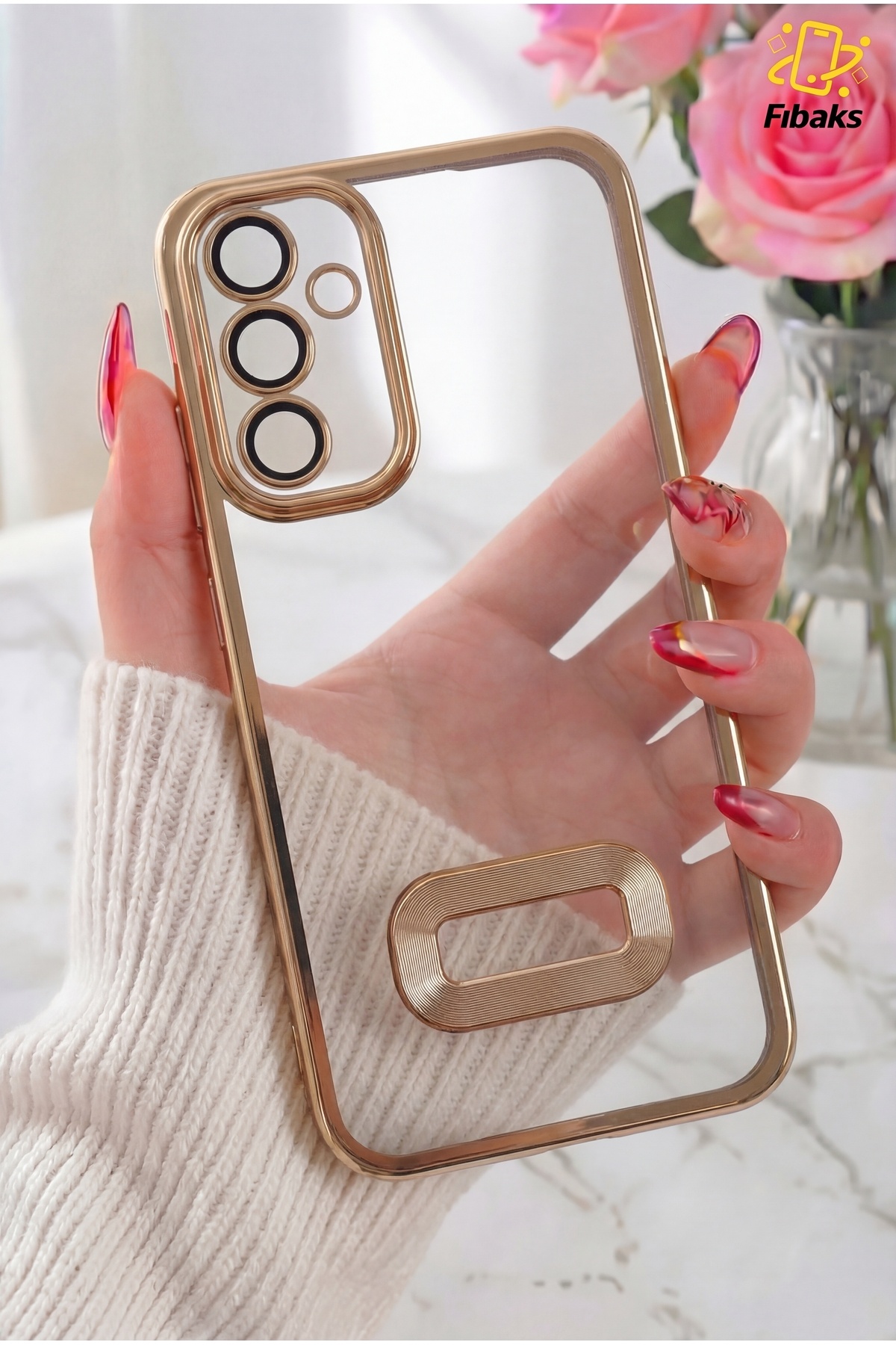 Galaxy A54 Case Camera Transparent Color with Lens Protection Glossy Cover with Logo Gold