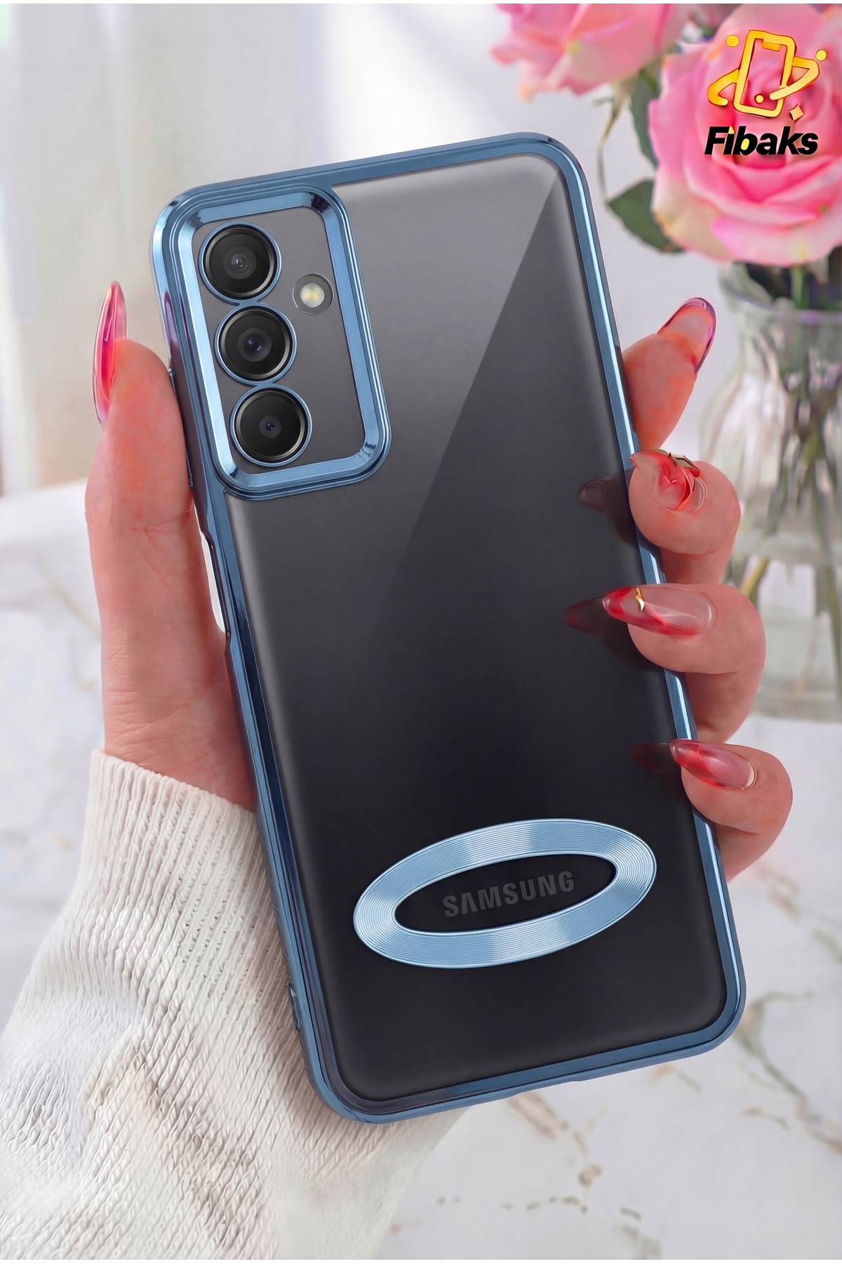Galaxy A54 Case Camera Transparent Color with Lens Protection Glossy Cover with Logo Blue