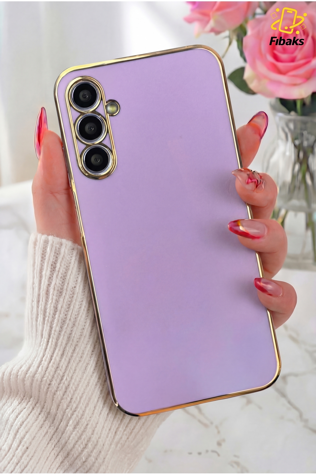 Galaxy A54 Case Gold Embroidered Camera Shielded Cover with Bright Edge Purple