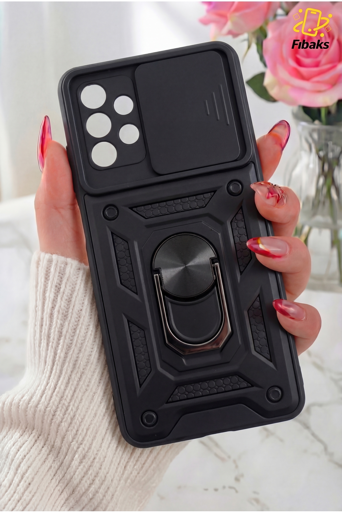Galaxy A32 4g Case Camera Shielded Armor Military Tank Armoured Cover with Sliding Ring