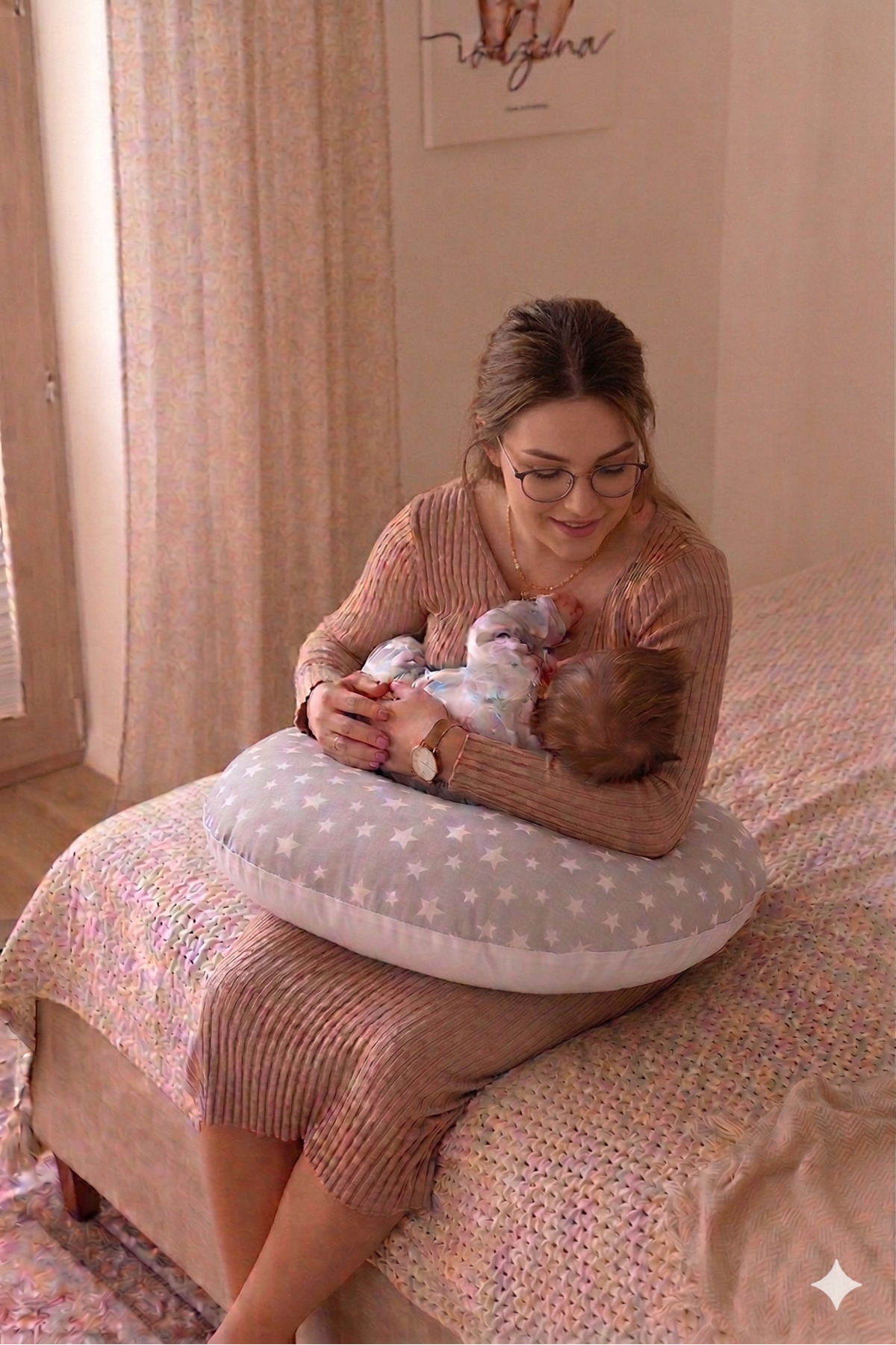 mordesign Çift Taraflı Emzirme Yastığı /bebek Destek Minderi, Hamile Yastığı, Pamuklu Kumaş, Stars Desen, Gri fotoğrafı 2 (önizleme)