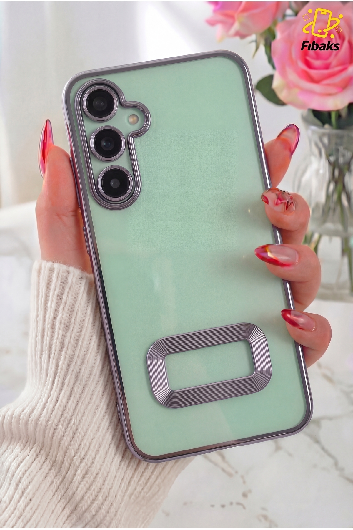 Galaxy S24 / S25 Case Camera Transparent Color with Lens Protection Glossy Cover with Logo Silver