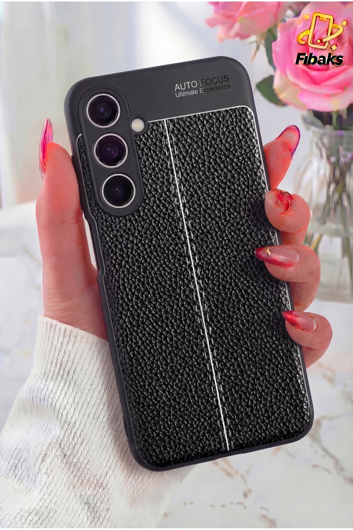 Galaxy S23 FE Case Camera Protruding Leather Look Seam Pattern Protective Cover