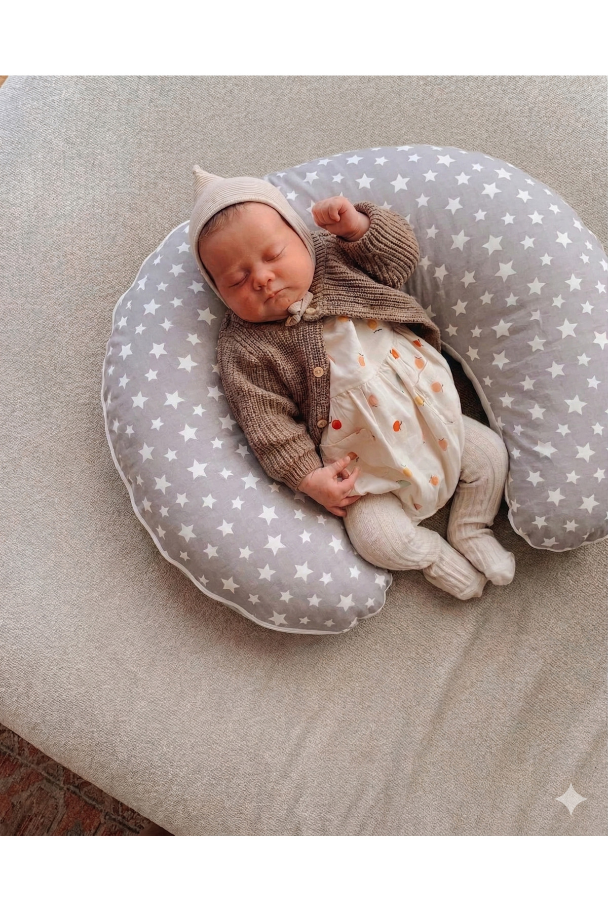 mordesign Çift Taraflı Emzirme Yastığı /bebek Destek Minderi, Hamile Yastığı, Pamuklu Kumaş, Stars Desen, Gri fotoğrafı 3 (önizleme)