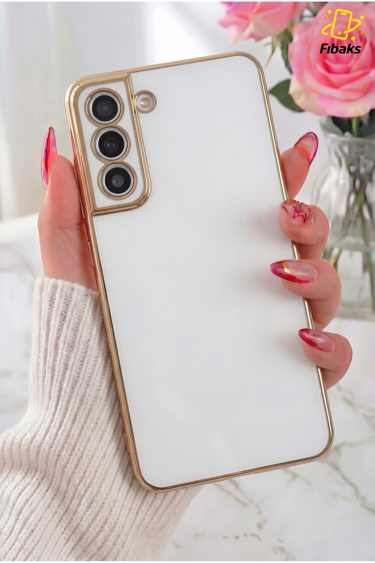 Galaxy S21 Fe Case Gold Embroidered Camera Protected Cover with Bright Edge