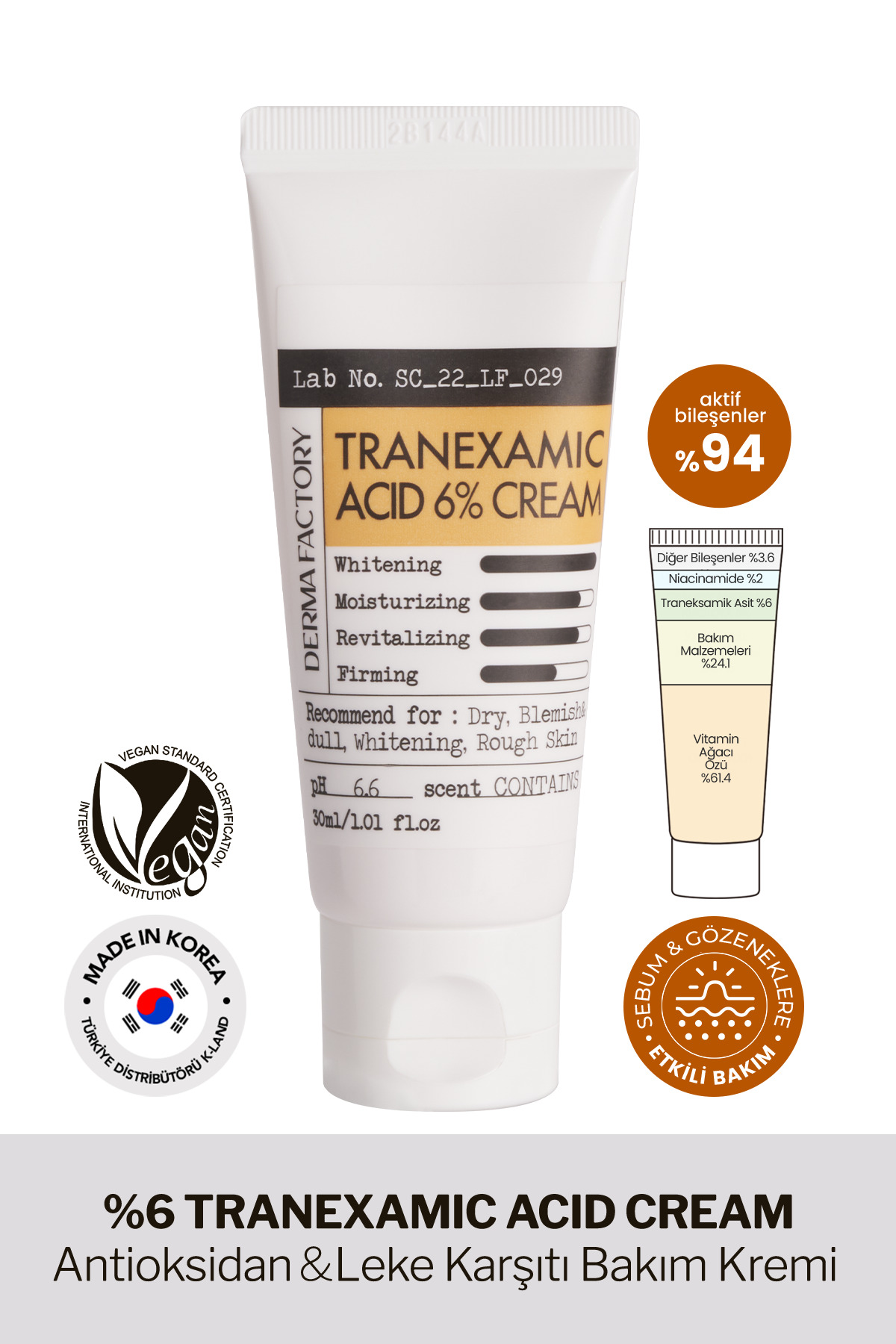 DERMA FACTORY Tranexamik Asit ile Aydınlatıcı Leke Karşıtı Bakım Kremi Derma Factory Tranexamic Acid %6 Cream - Fiyatı, Yorumları