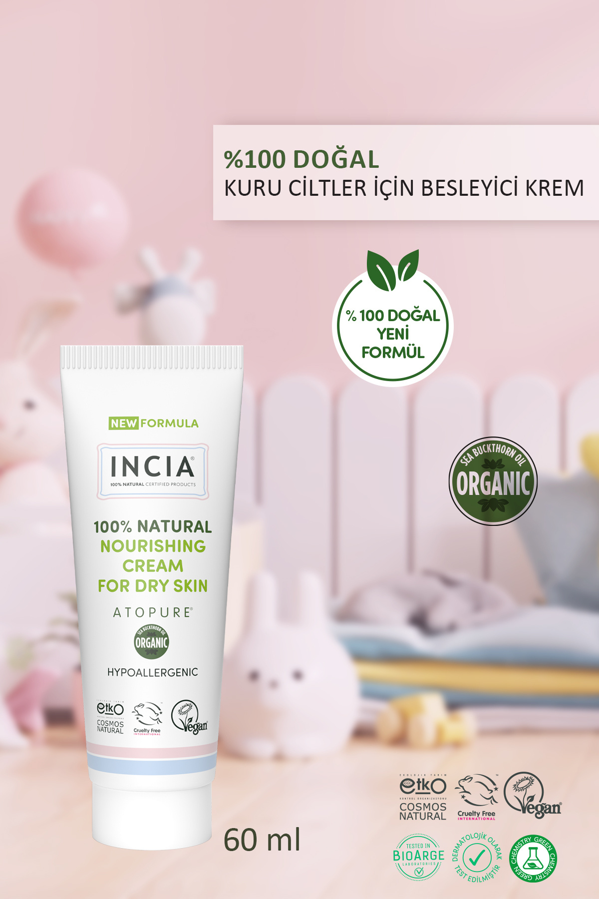 INCIA ATOPURE ® %100 Doğal Atopiğe Eğilimli Ciltler İçin Krem Çok Kuru Ciltler Yalancı İğde Yağı 60 ml fotoğrafı 3 (önizleme)