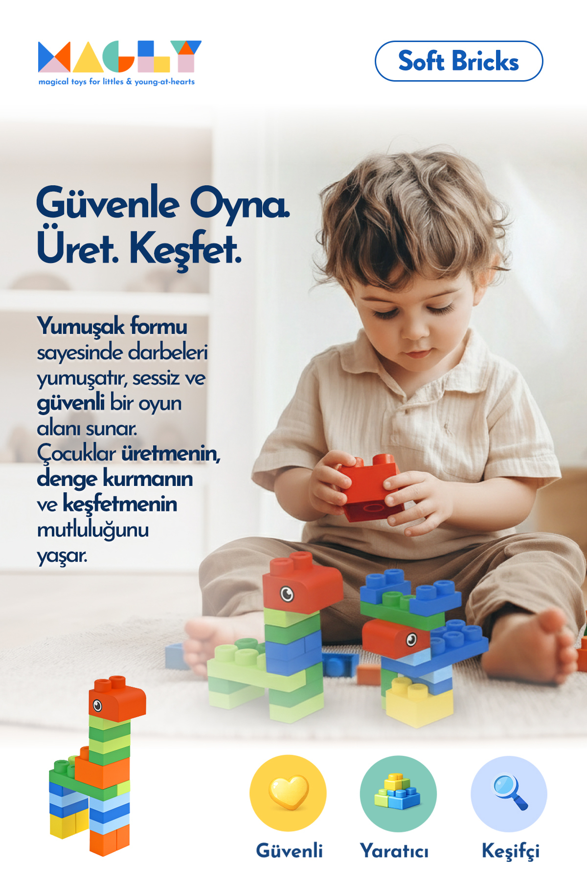 Magly Soft Bricks Yumuşak Yapı Blokları - Çocuklar İçin Renkli Esnek 42 Parça Yapı Blok Seti fotoğrafı 2 (önizleme)
