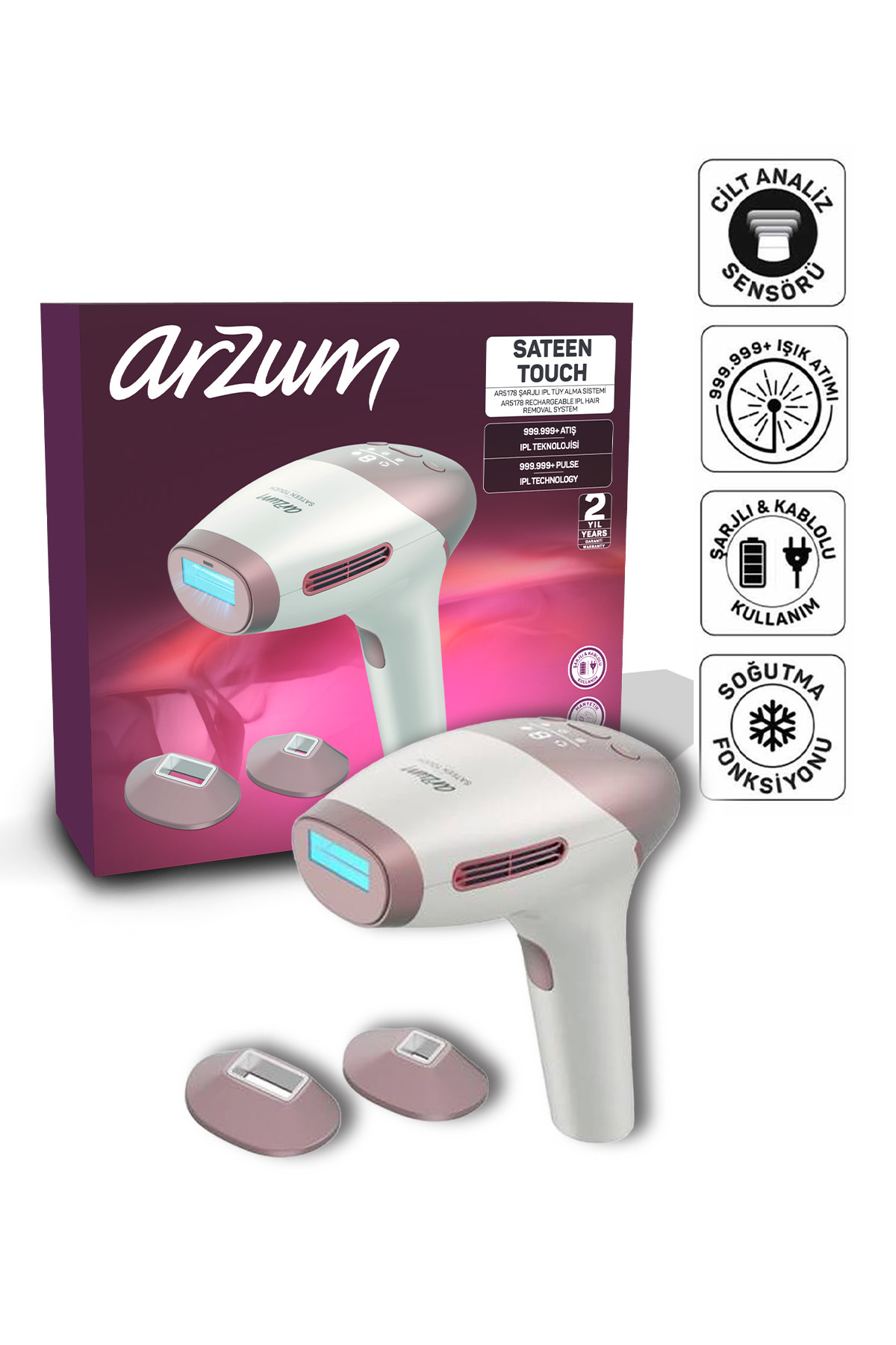 AR5178 SateenTouch IPL Laser Hair Removal, 999.999 Pulses,Home Hair Removal,Cooled, 5 Steps, Skin Sensor