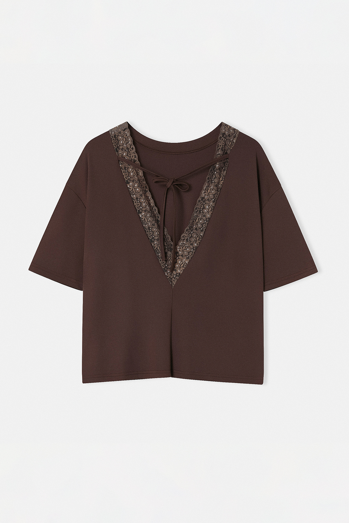 Trendyolmilla  Kahverengi Sırtı Açık Dantel Detaylı Oversize Bluz TDRSS26BZ00036