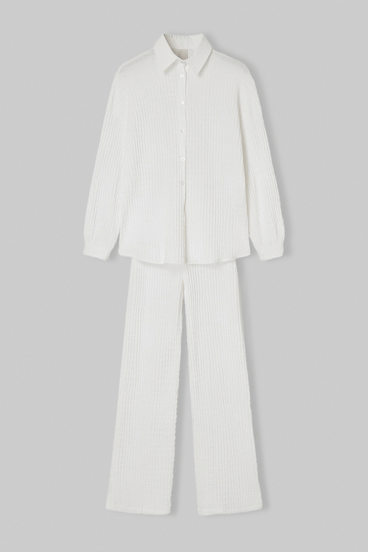 Trendyolmilla  Beyaz Gömlek Yaka Örme Rahat Kalıp Alt - Üst Takım TDRSS26AU00021 - Görsel 6
