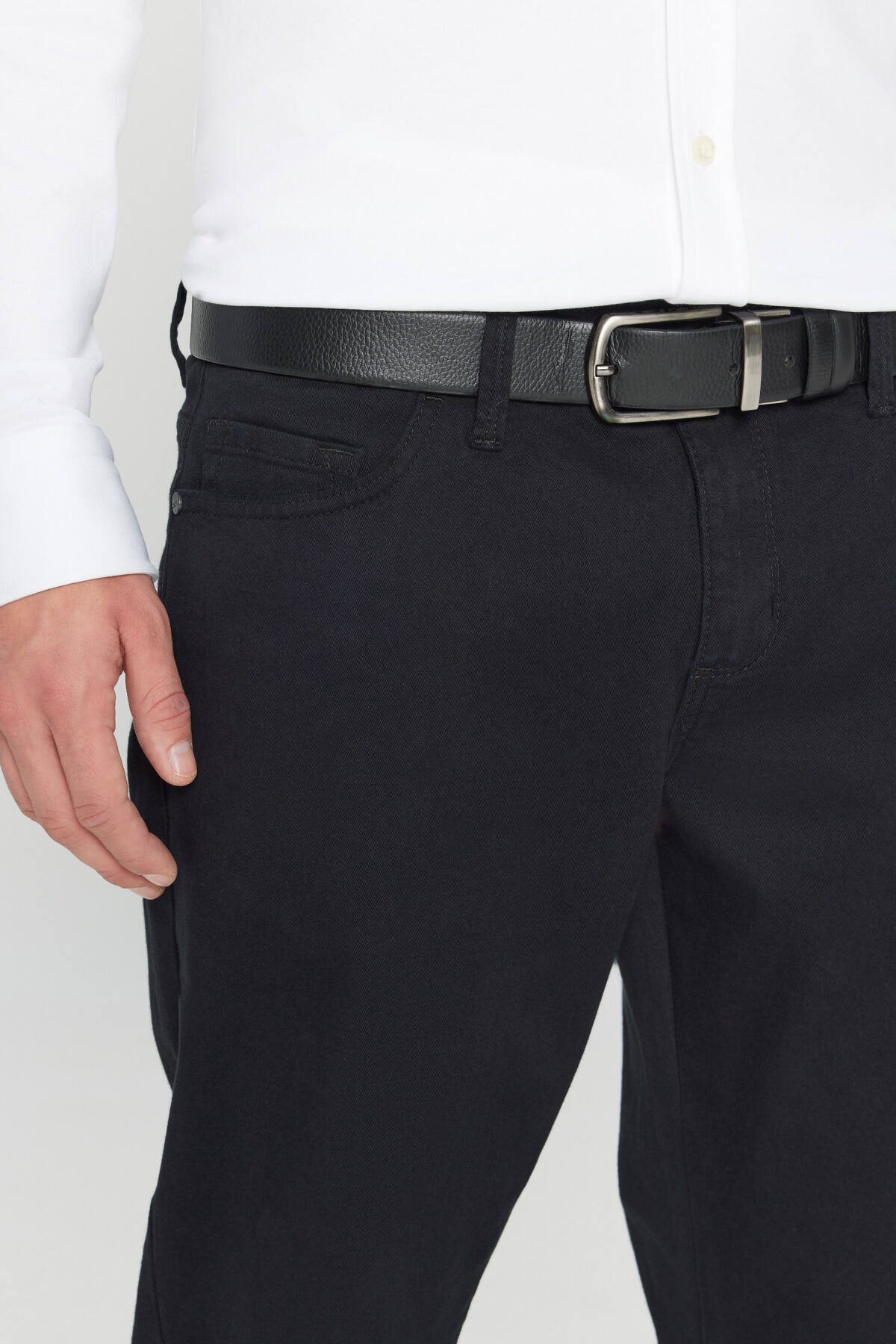 AC&Co / Altınyıldız Classics  Erkek Siyah Diz İzi Yapmayan Slim Fit Dar Kesim 5 Cep Pamuklu Kanvas Esnek Chino Pantolon - Görsel 9