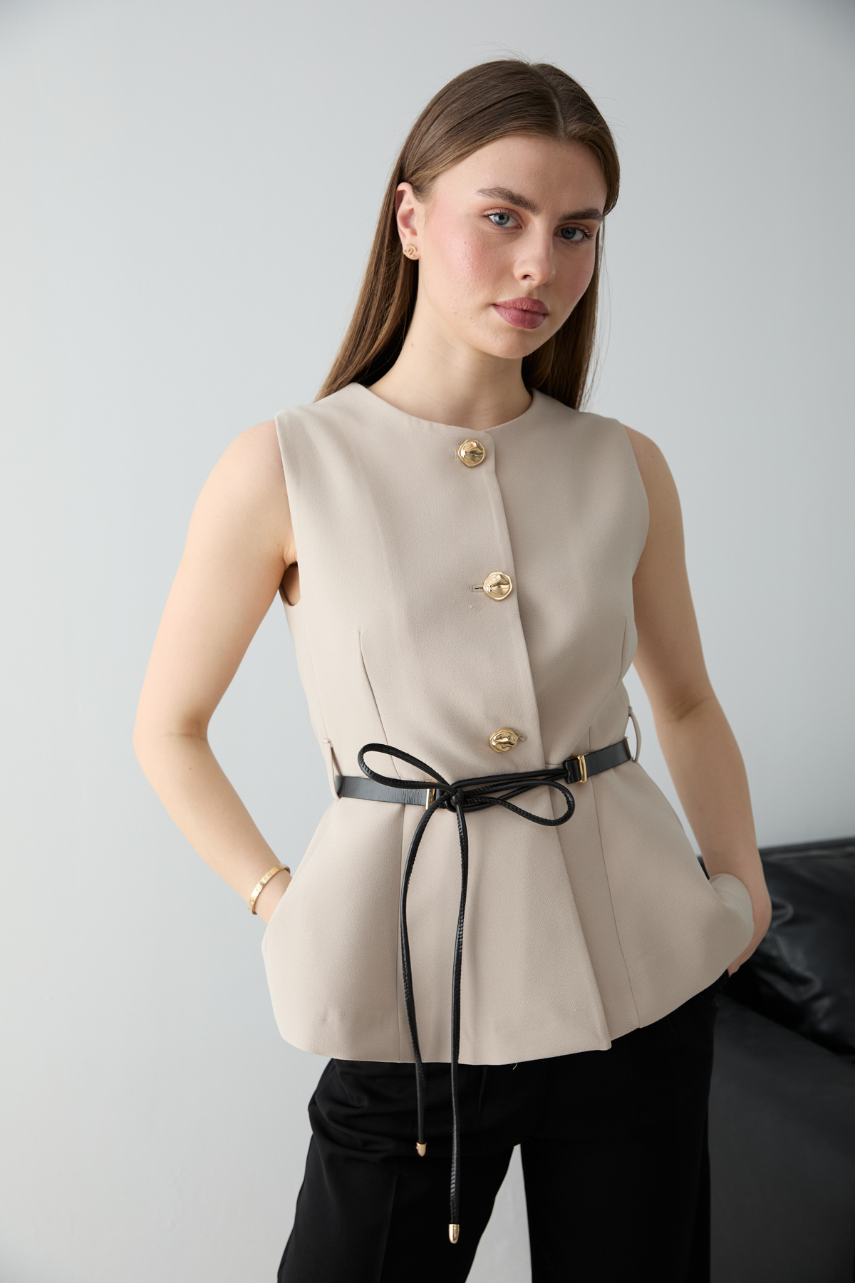 Trendyolmilla Taş Fitted Kemerli Yelek TWOSS26YE00046