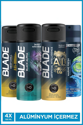Blade Erkek Alüminyumsuz Deodorant Seti 4x150 Ml (Artificial 1.0 ,Marine Fres...