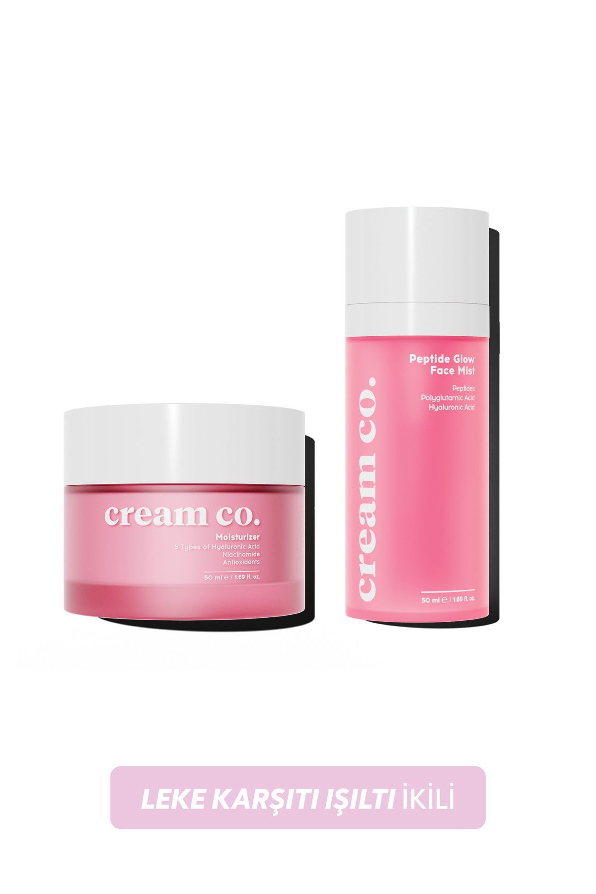 Cream Co. Leke Karşıtı Canlandırıcı Aydınlatıcı Işıltılı Yüz Spreyi Su Bazlı Nemlendirici Yüz Kremi İkili