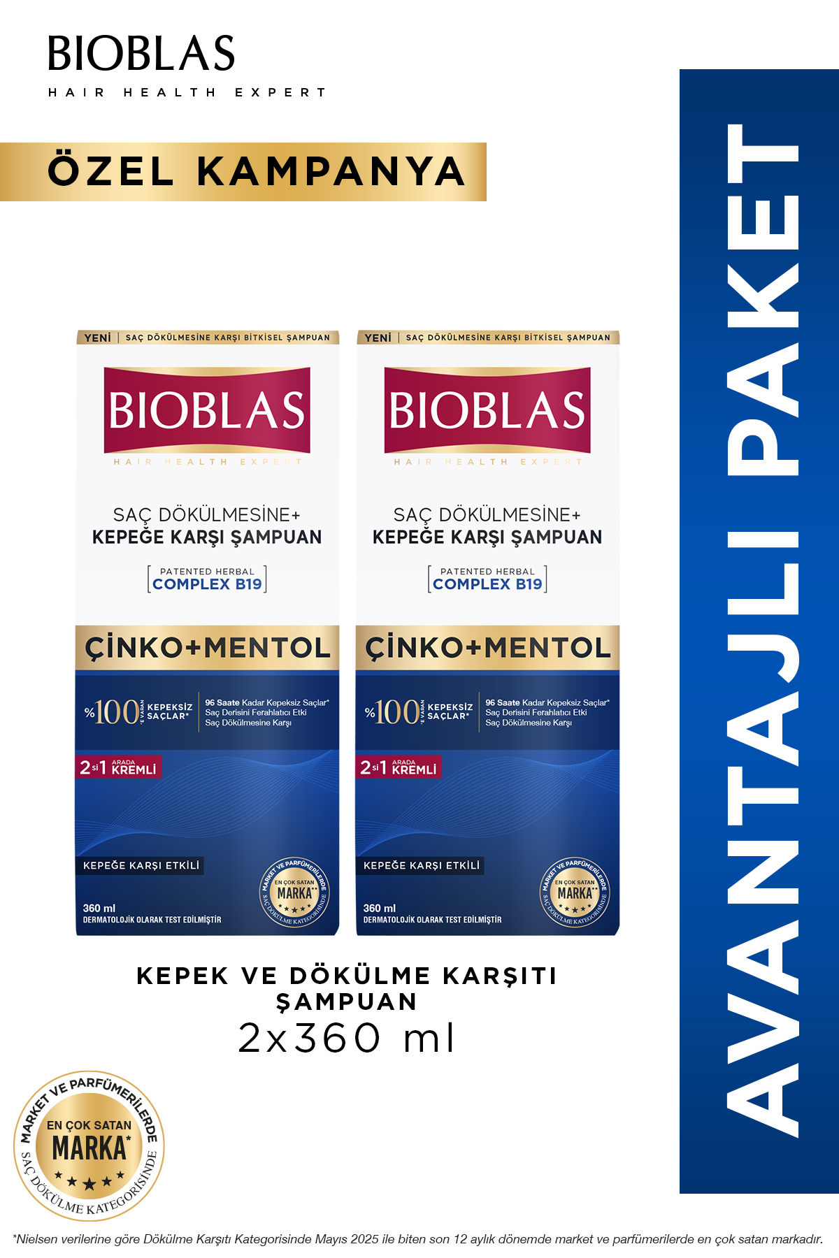 Bioblas Saç Dökülmesi + Kepek Karşıtı Şampuan 2 x 360 ML – Çinko, Mentol, Kremli — B10383