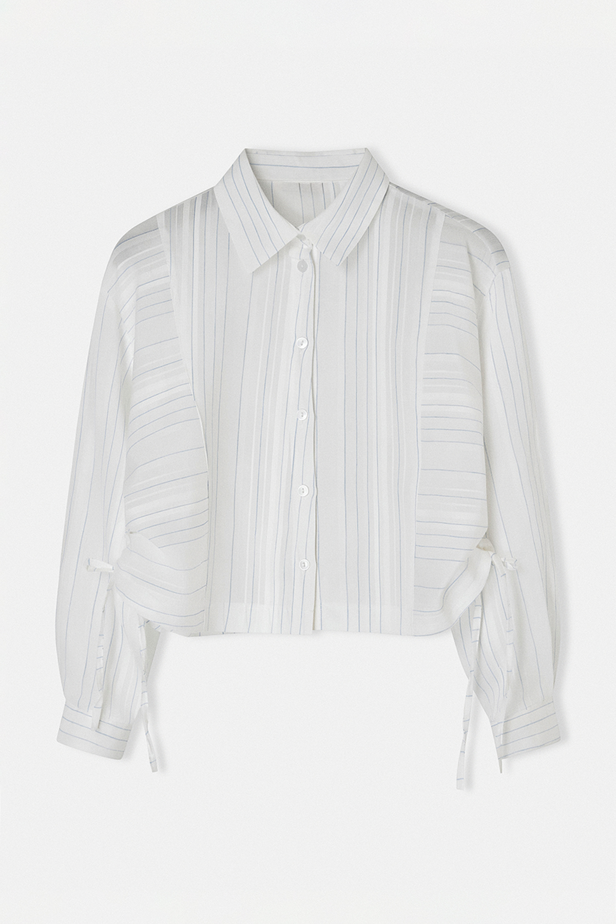 Trendyolmilla  Beyaz-Mavi Beli Büzgülü Crop Oversize Gömlek TDRSS26GO00039 - Görsel 4