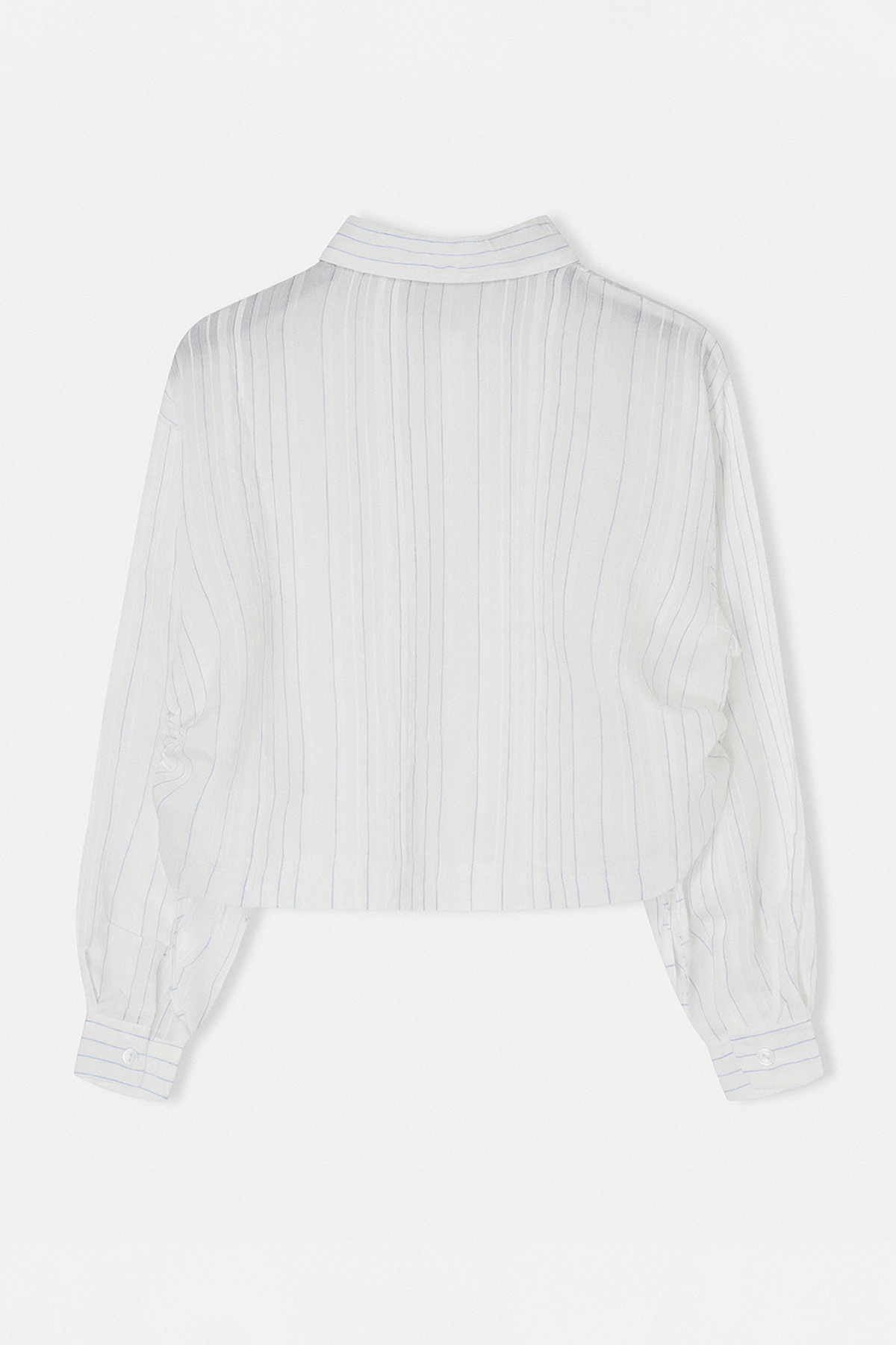 Trendyolmilla  Beyaz-Mavi Beli Büzgülü Crop Oversize Gömlek TDRSS26GO00039 - Görsel 5