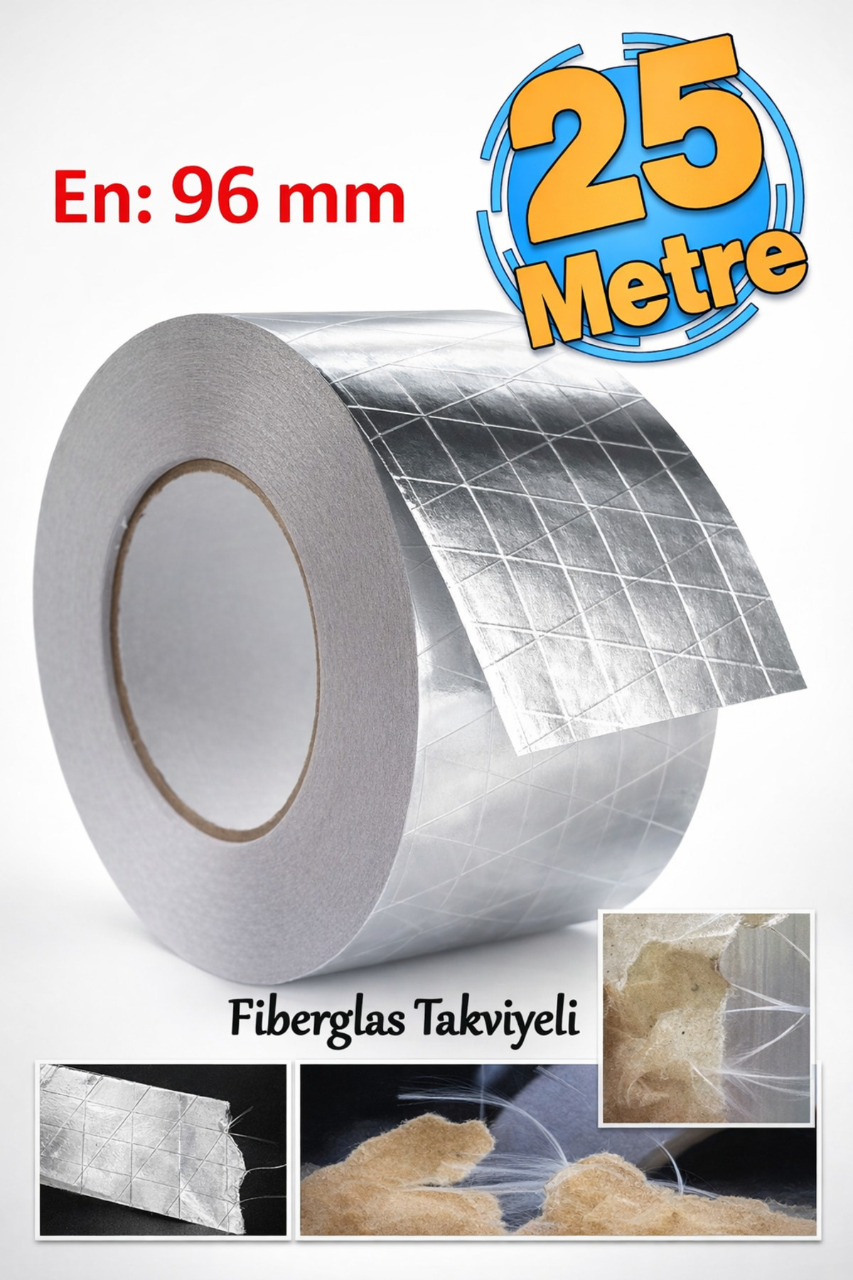Adhesive Fiberglass Fiber Reinforced Aluminum Foil Tape 96 mm x 25 Meters Fireproof Insulation Tape