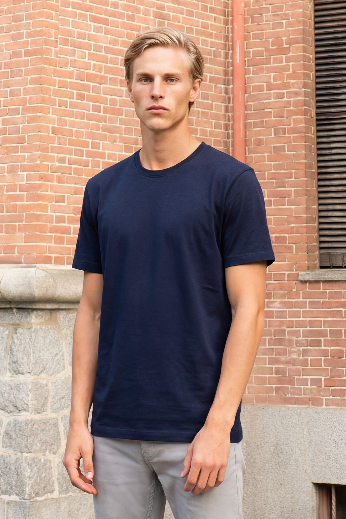 AC&Co / Altınyıldız Classics  Erkek/unisex Lacivert %100 Pamuk Slim Fit Dar Kesim Bisiklet Yaka Basic Tişört - Görsel 4