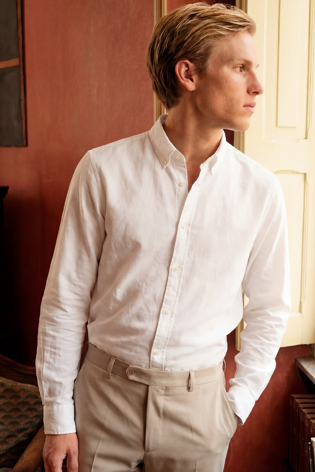 AC&Co / Altınyıldız Classics  Erkek Oxford Kolay Ütülenebilir Pamuklu Terletmez Gömlek Beyaz Düğmeli Yaka Slim Fit Dar Kesim - Görsel 3