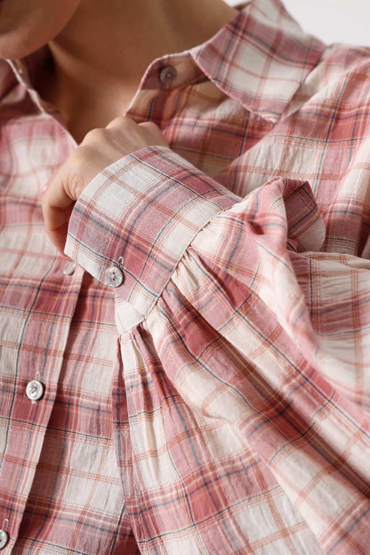 Trendyolmilla  Pembe Ekoseli Gömlek Kemerli Dantelli Etek Dokuma Alt - Üst Takım TWOSS26AU00168 - Görsel 8