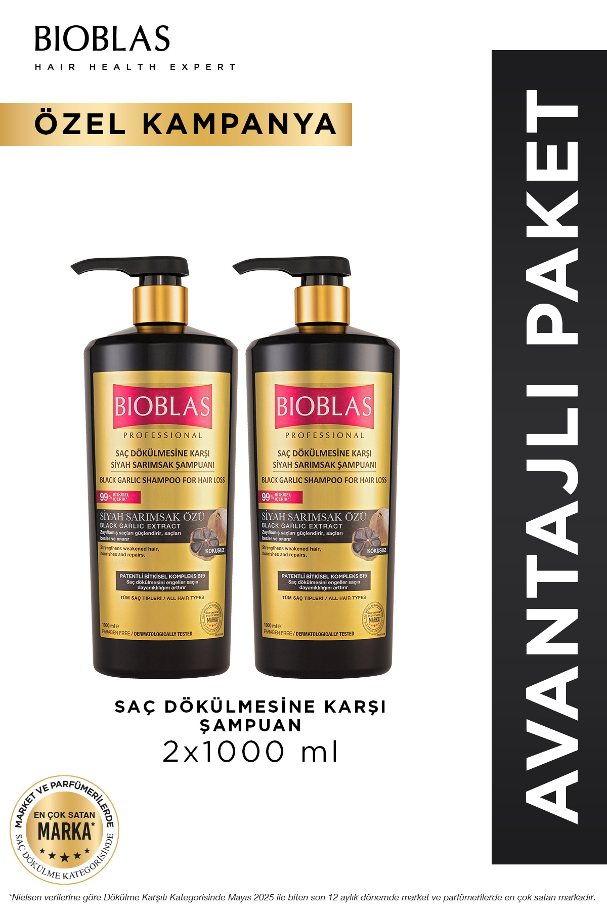 Saç Dökülmesine Karşı Siyah Sarımsak Şampuanı 2 x 1000 ml — B10380 — تصویر 1 از 4