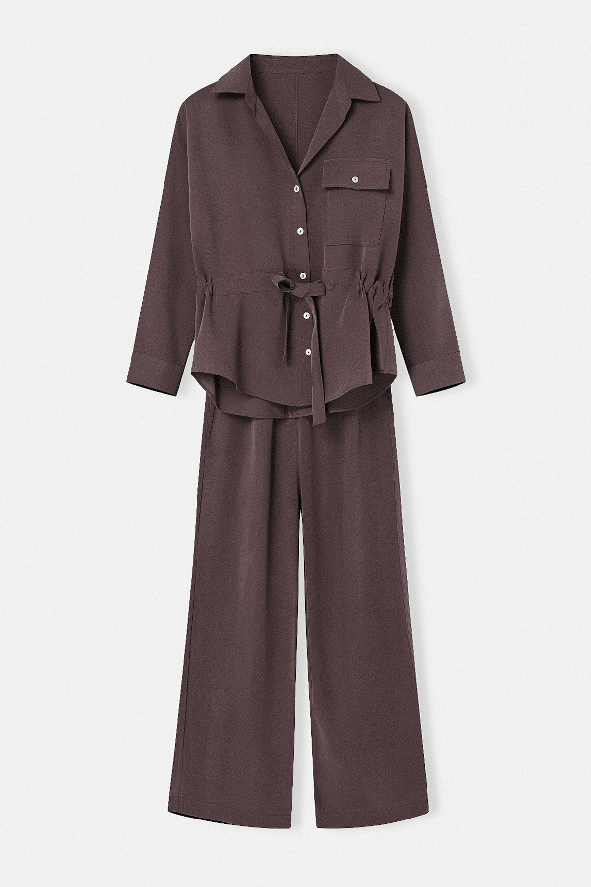 Trendyolmilla  Kahverengi Çift Cep Beli Büzgülü Modal İkili Takım TDRSS26AU00022