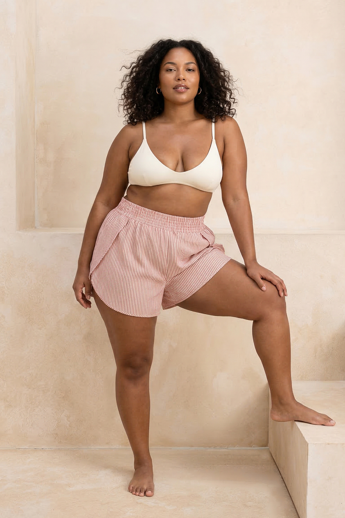 Trendyolmilla  Plaj Giyim Somon Çizgili Gofre Dokulu Kumaş Büyük Beden Plaj Şortu TBBSS26AP00007 - Görsel 2