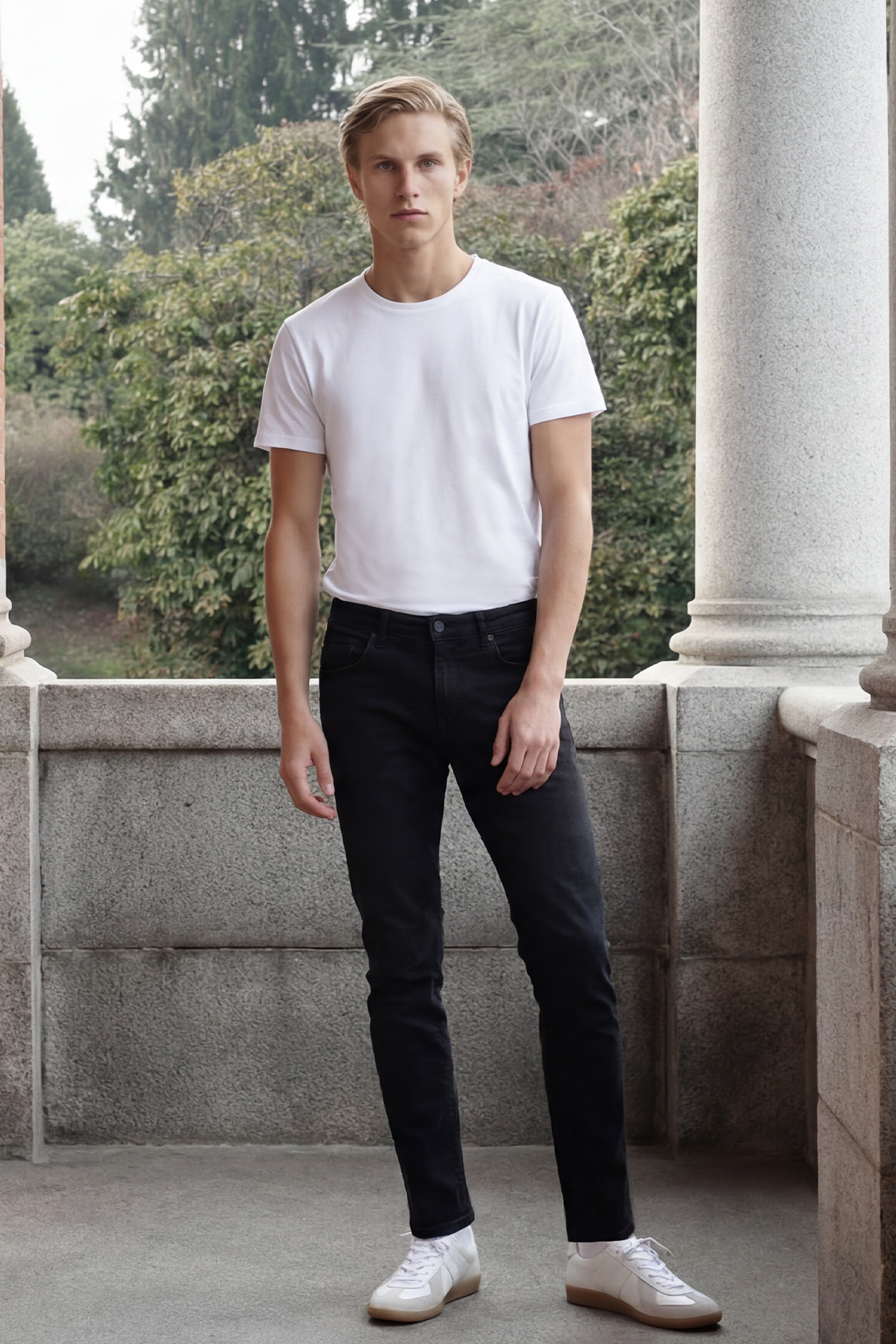 AC&Co / Altınyıldız Classics  Erkek Siyah Diz İzi Yapmayan Slim Fit Dar Kesim 5 Cep Pamuklu Kanvas Esnek Chino Pantolon