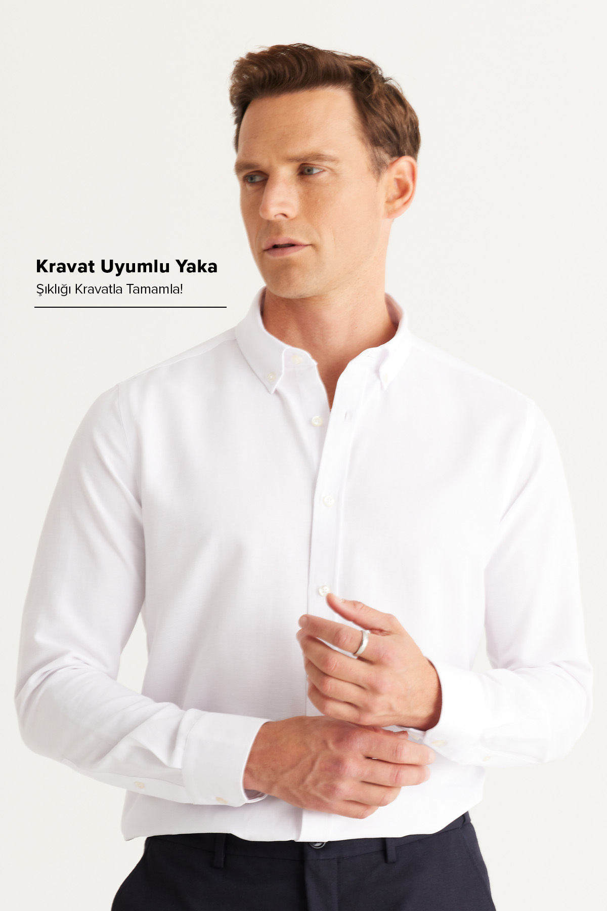 AC&Co / Altınyıldız Classics  Erkek Oxford Kolay Ütülenebilir Pamuklu Terletmez Gömlek Beyaz Düğmeli Yaka Slim Fit Dar Kesim