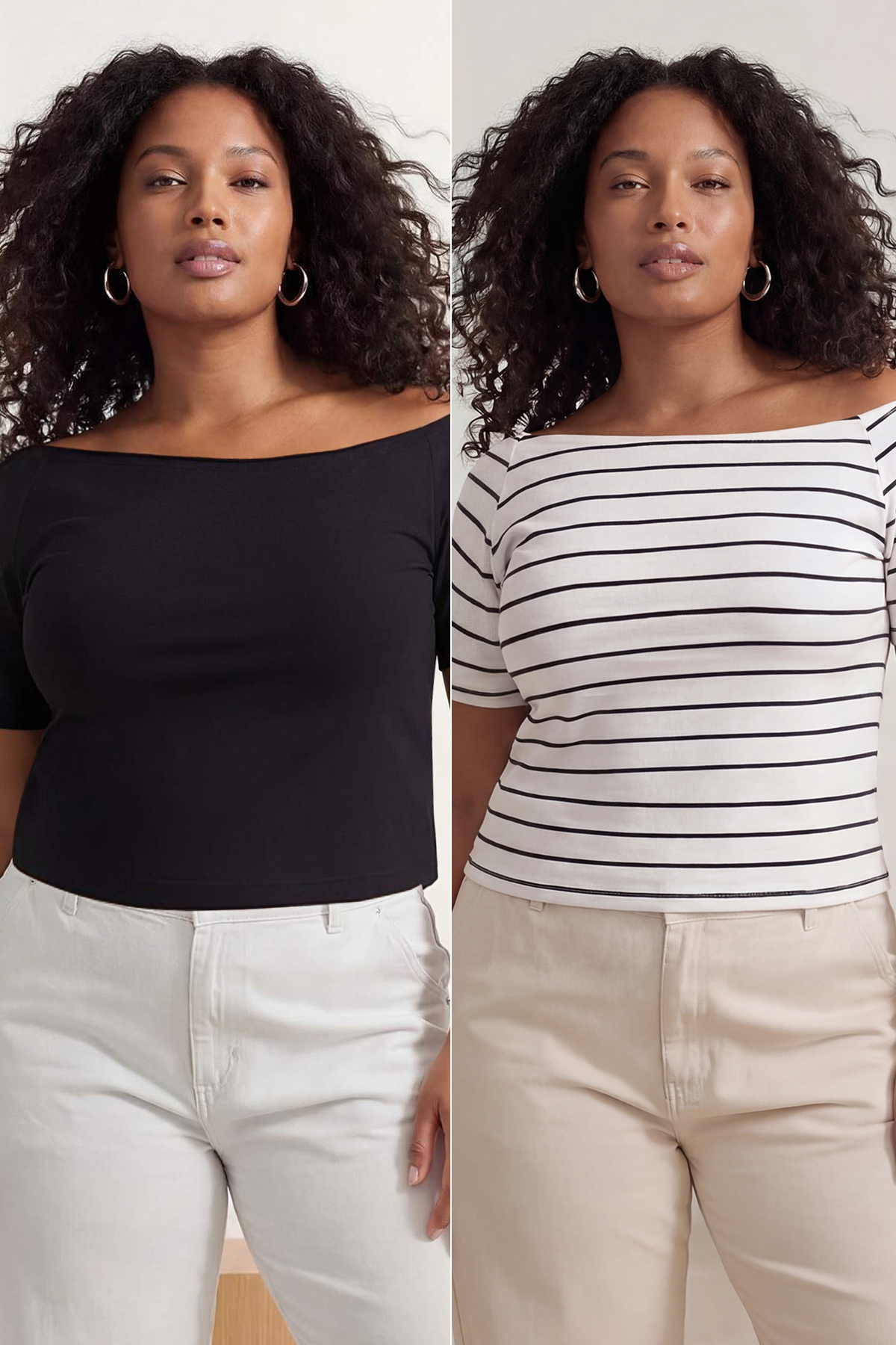 Trendyolmilla Curve Siyah-Beyaz Asimetrik Yaka Crop Boy Kısa Kol Büyük Beden T-shirt TBBSS26BF00005
