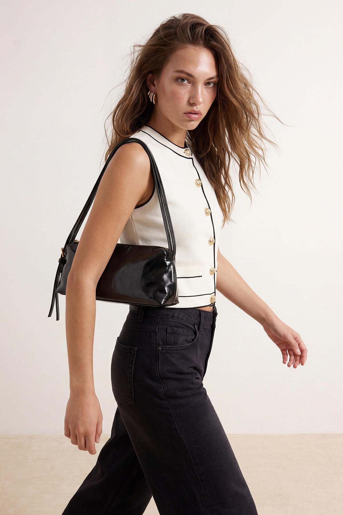 Trendyolmilla  Ekru Premium İplik/Özel İplik Bisiklet Yaka Renk Bloklu İnce Triko Bluz TWOSS25YE00066 - Görsel 3